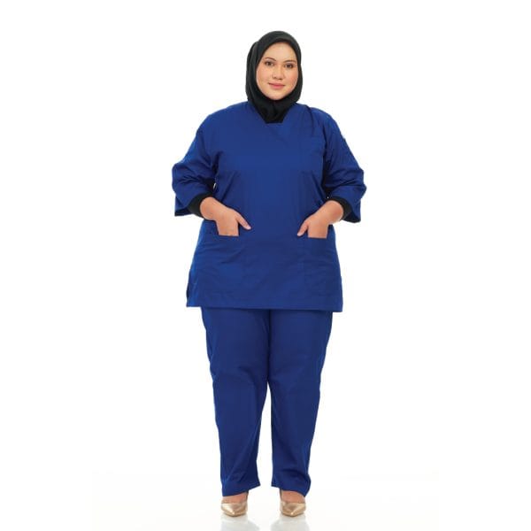 Comfy Cotton Bold V-Neck Plus Size Women 3 Quarter Sleeve Scrub Suit - Set